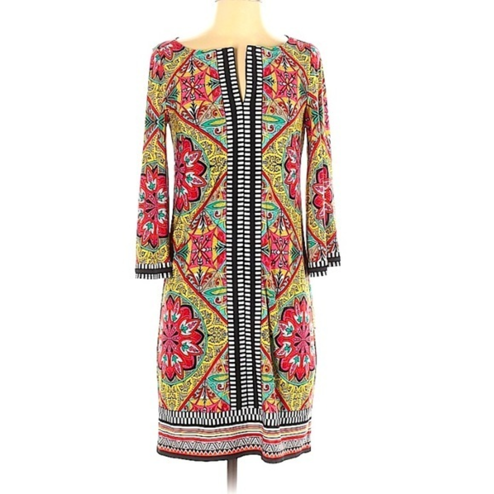Laundry by Shelli Segal 2 pink green multicolor boho v neck stretch dress